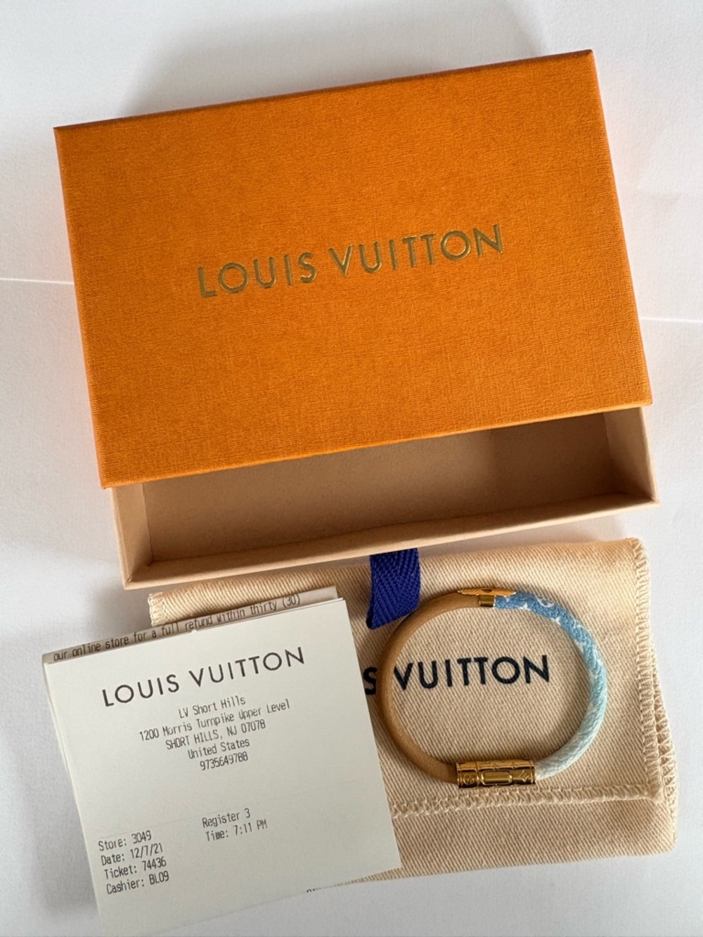 Louis Vuitton Monogram Daily Confidential Bracelet Blue & Tan with Gold Hardware - Picture 2 of 12